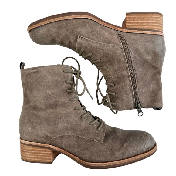 Kork-Ease Catalina Combat Stacked Heel Leather Lace-Up Side Zip Booties Size 10M - Picture 5 of 16